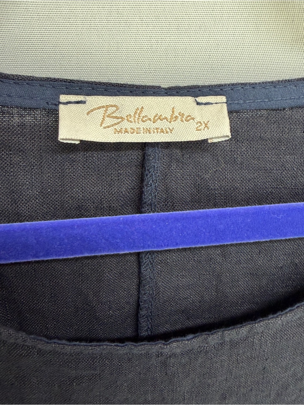 Bellambra Made in Italy Linen Dress Navy Short Sleeve Tunic Crochet Hem 2X - Picture 6 of 8